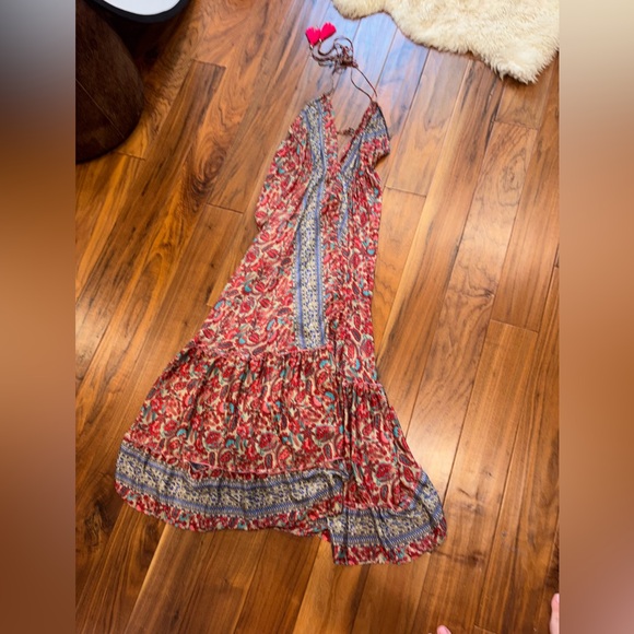 Italian silk long Floral Red and Blue Maxi Dress beautiful - Picture 1 of 5